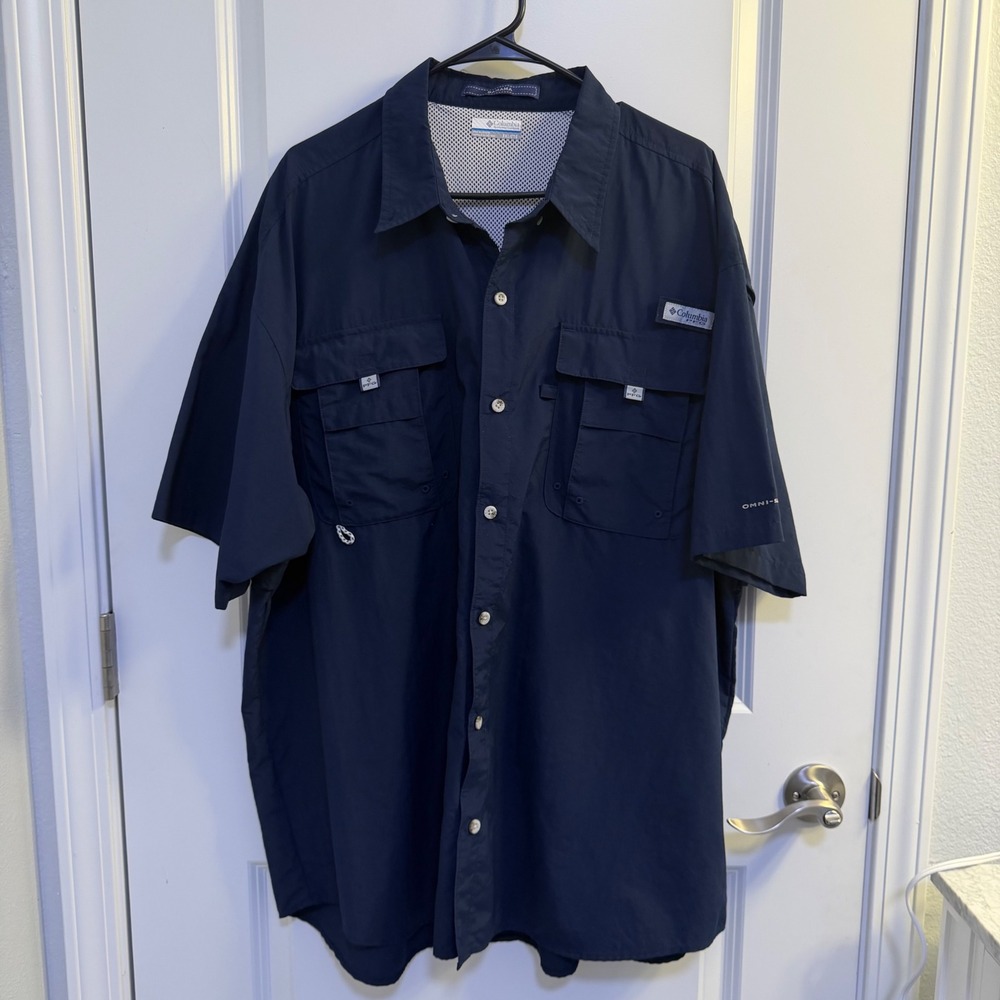 Columbia PFG Bahama II Navy Blue Fishing Shirt Mens XXL FM7047 Short Sleeve UPF